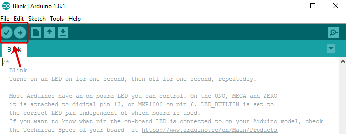 simple arduino projects arduino IDE verify and upload button