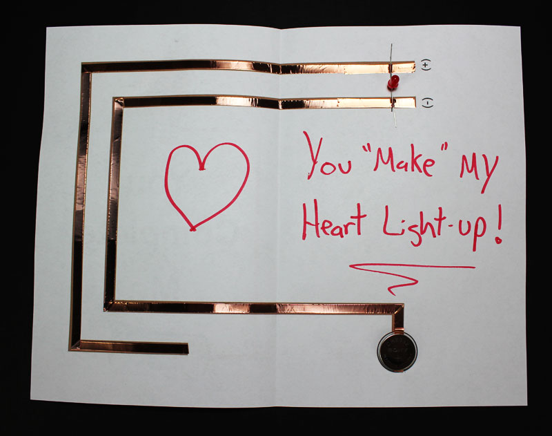 paper circuit project light up valentines day card