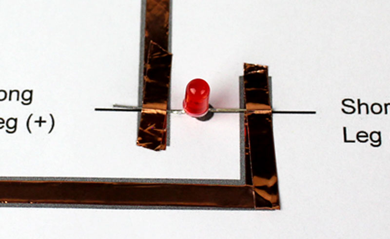attach LED to paper circuit